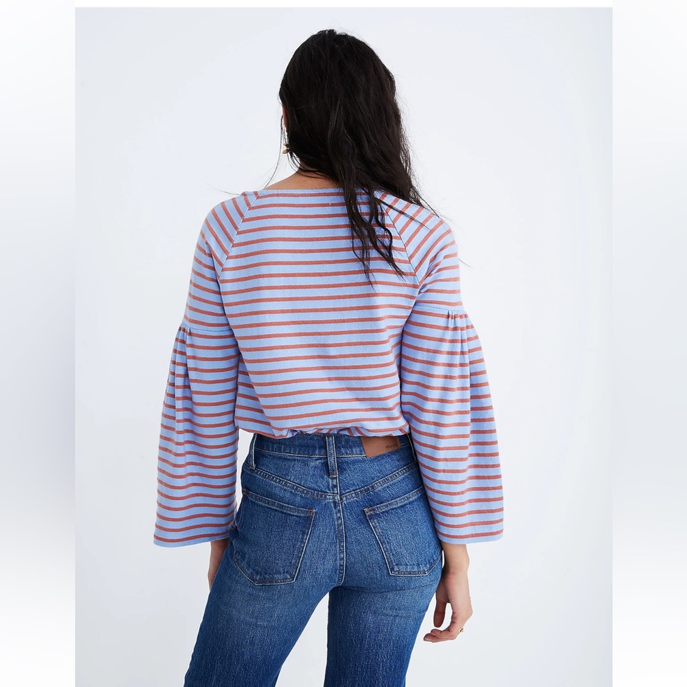 Madewell Shirred-sleeve Stripe Sailor Top - (size xxs) - Picture 9 of 10